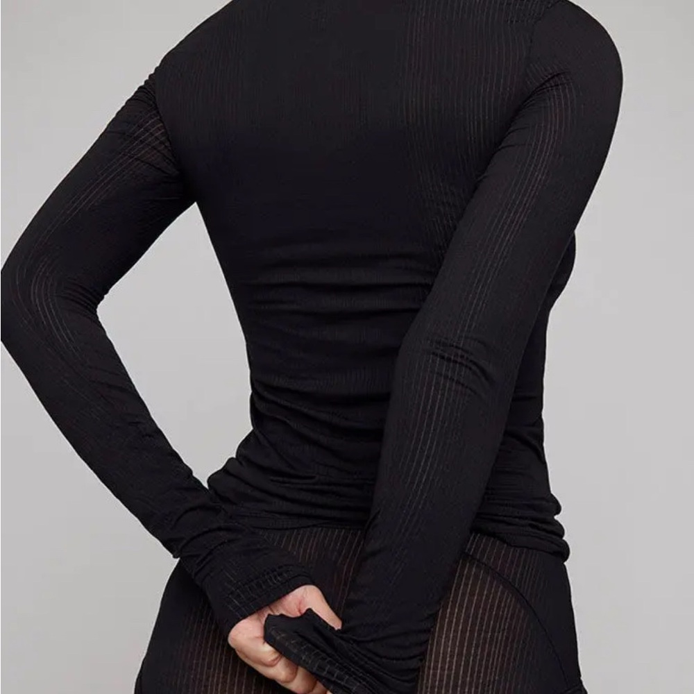 Negative Black Long Sleeve Whipped Ribbed Top